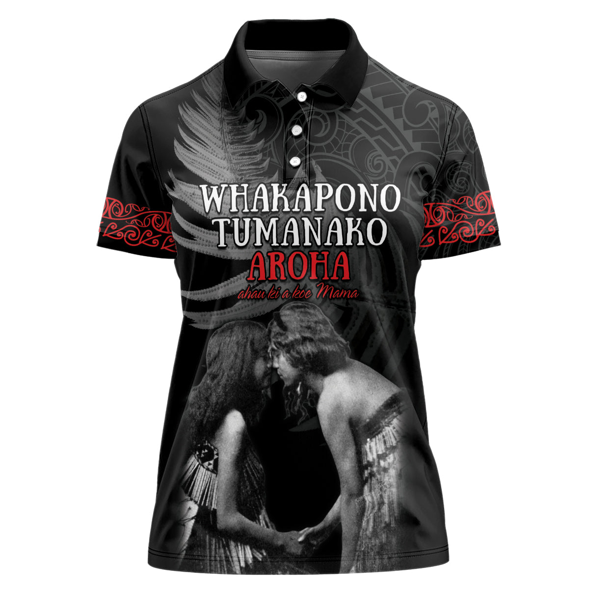 New Zealand Mother's Day Women Polo Shirt Maori Hongi Aroha Ahau Ki A Koe Mama LT9 Female Black - Polynesian Pride