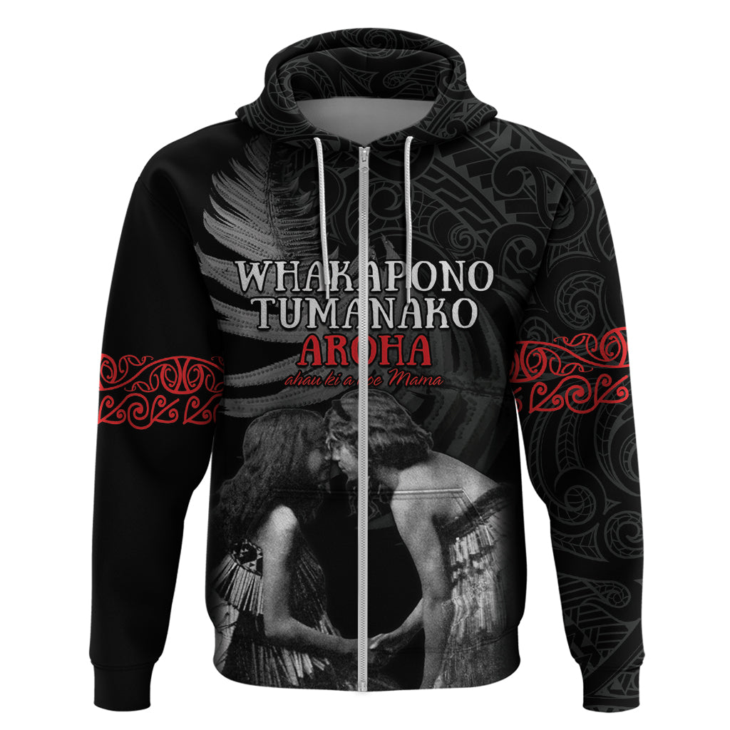 New Zealand Mother's Day Zip Hoodie Maori Hongi Aroha Ahau Ki A Koe Mama LT9 Zip Hoodie Black - Polynesian Pride