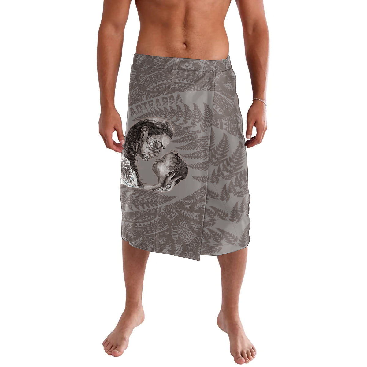 New Zealand Mother's Day Lavalava Maori Mo Toku Mama Silver Fern LT9 Nude - Polynesian Pride