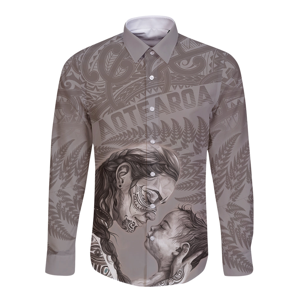 New Zealand Mother's Day Long Sleeve Button Shirt Maori Mo Toku Mama Silver Fern LT9 Unisex Nude - Polynesian Pride