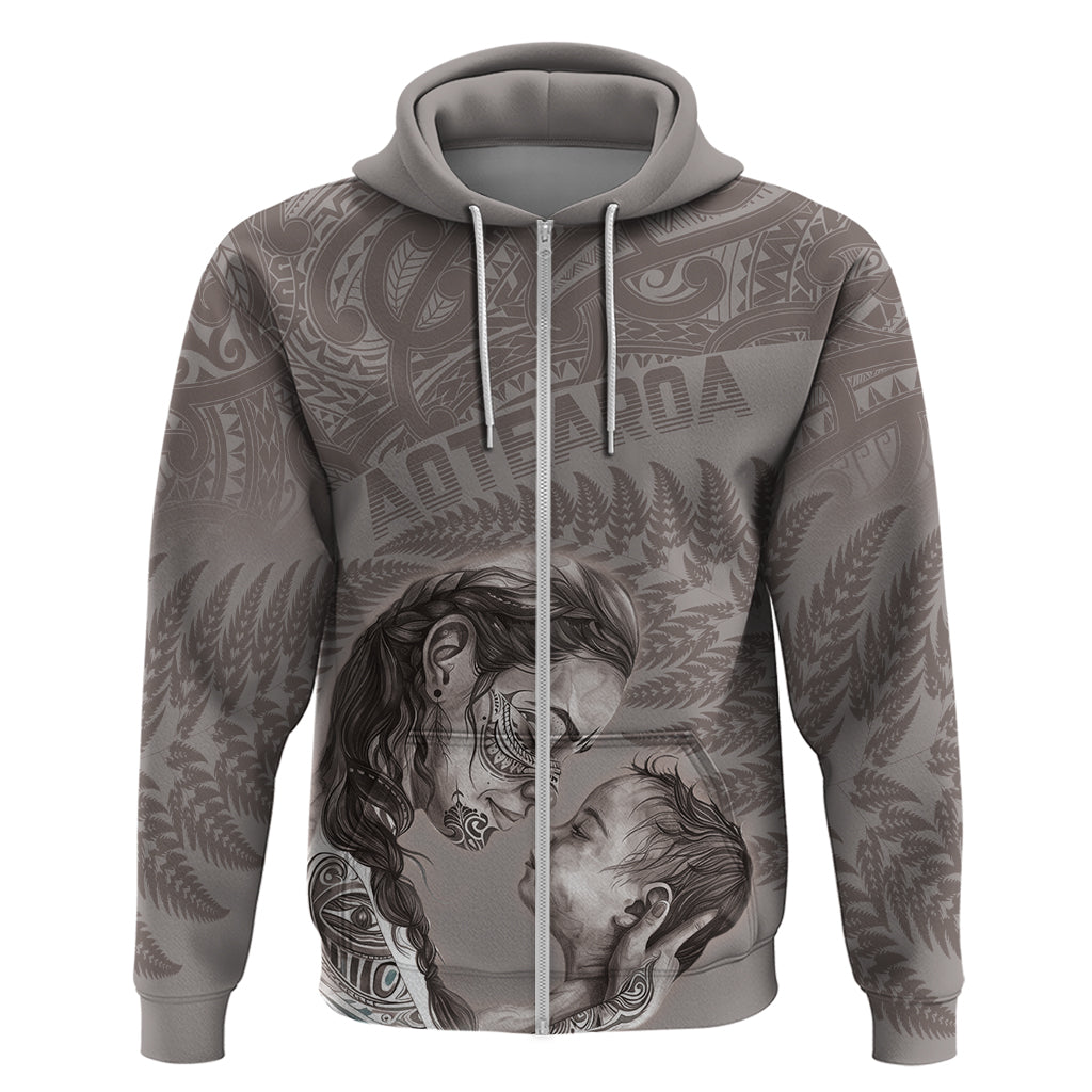 New Zealand Mother's Day Zip Hoodie Maori Mo Toku Mama Silver Fern LT9 Zip Hoodie Nude - Polynesian Pride