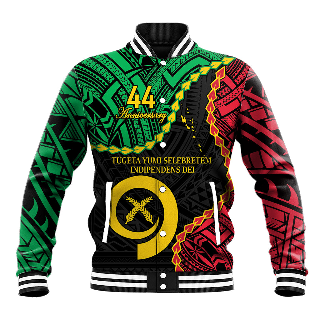 Personalised Vanuatu 44th Anniversary Baseball Jacket Tugeta Yumi Selebretem Indipendens Dei LT9 Unisex Black - Polynesian Pride