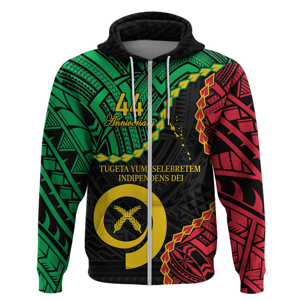 Personalised Vanuatu 44th Anniversary Zip Hoodie Tugeta Yumi Selebretem Indipendens Dei LT9 Zip Hoodie Black - Polynesian Pride