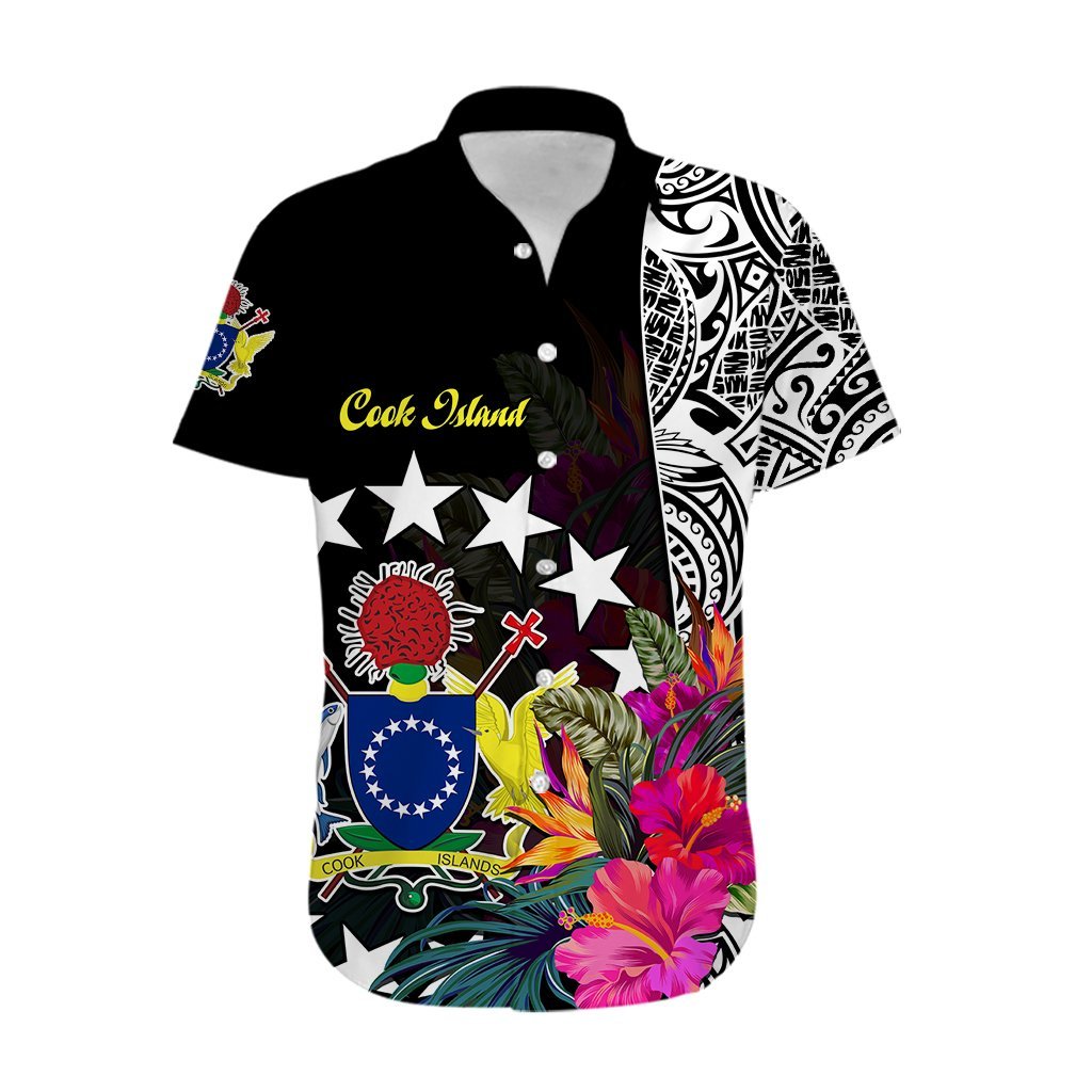 Cook Island Hawaiian Shirt Tribal Polynesian and Tropical Flowers LT9 - Polynesian Pride