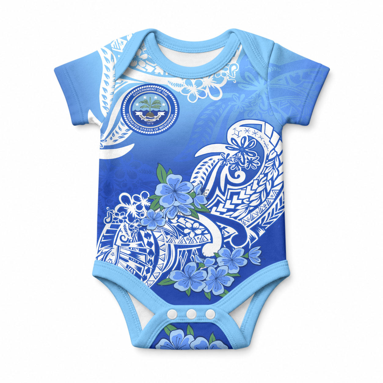 Federated States Of Micronesia Baby Onesie Polynesian Floral Tribal LT9 Blue - Polynesian Pride