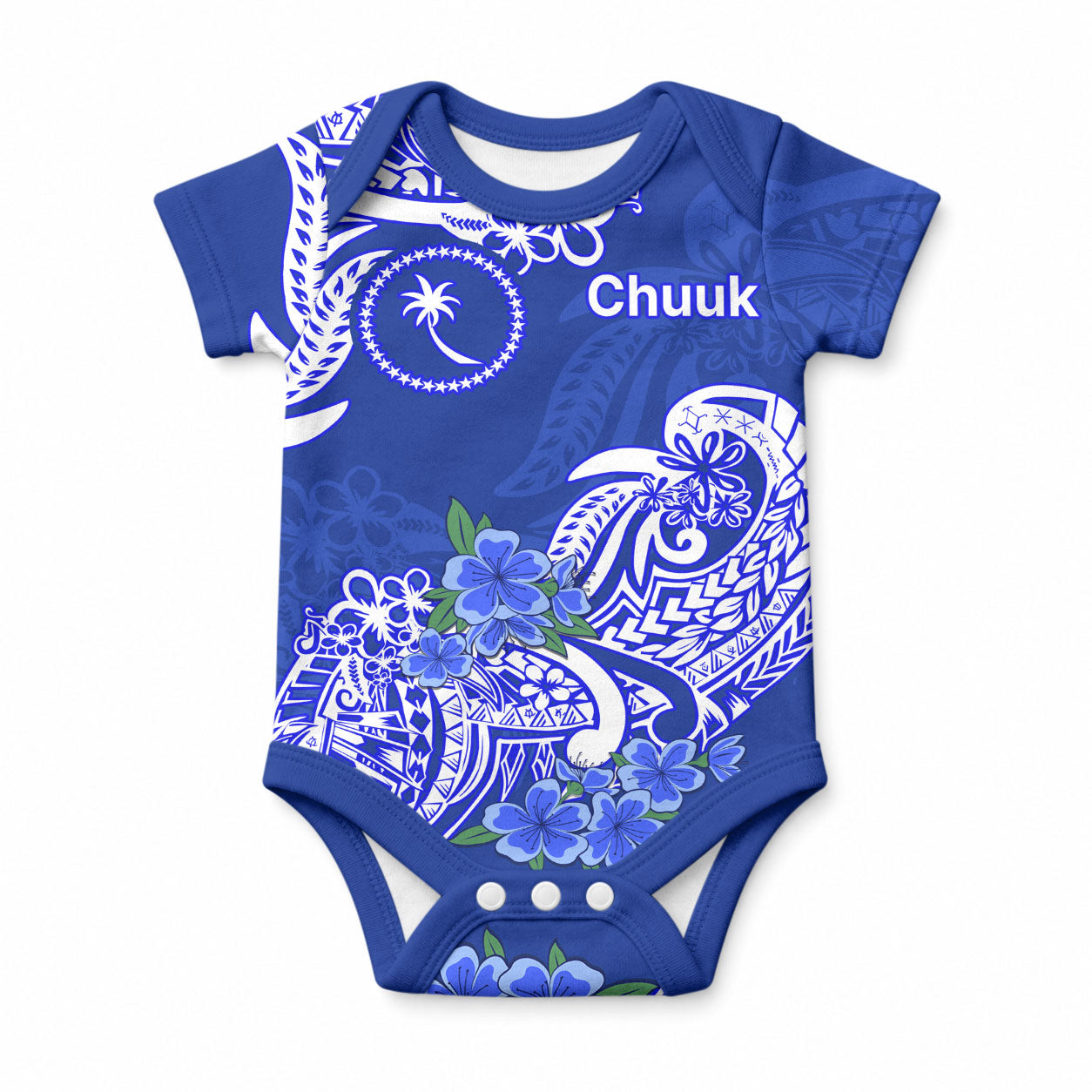 FSM Chuuk State Baby Onesie Polynesian Floral Tribal LT9 Blue - Polynesian Pride