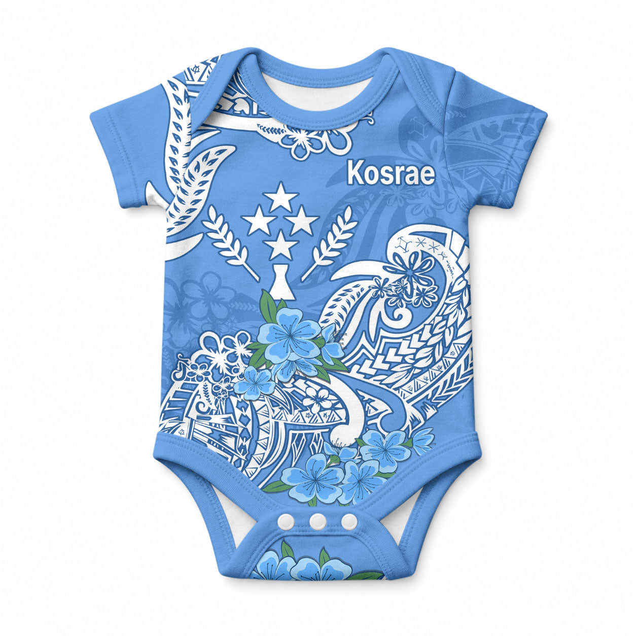 FSM Kosrae State Baby Onesie Polynesian Floral Tribal LT9 Blue - Polynesian Pride