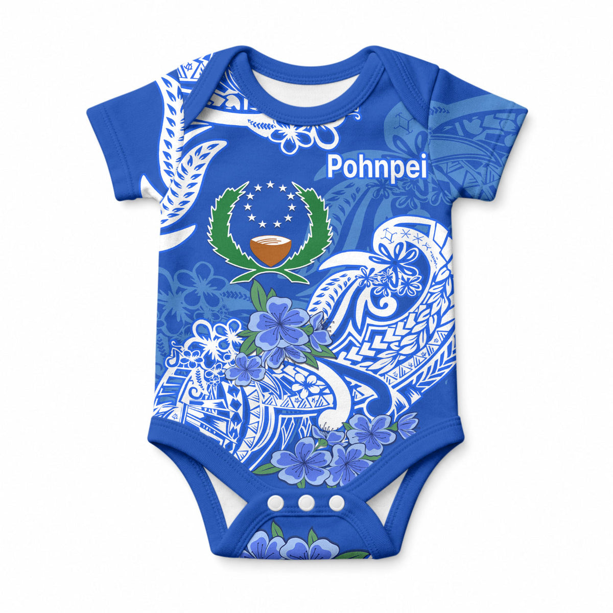 FSM Pohnpei State Baby Onesie Polynesian Floral Tribal LT9 Blue - Polynesian Pride
