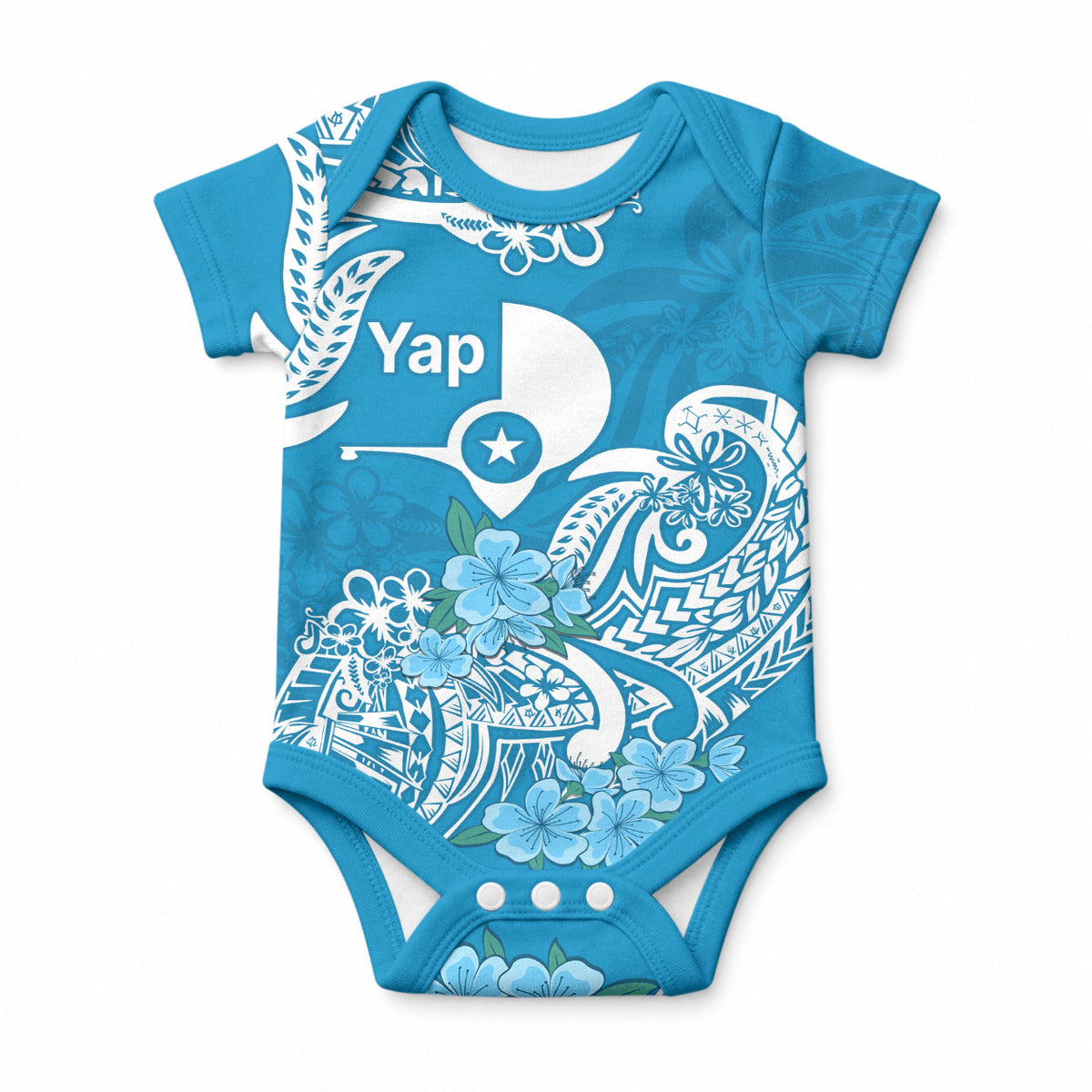 FSM Yap State Baby Onesie Polynesian Floral Tribal LT9 Blue - Polynesian Pride