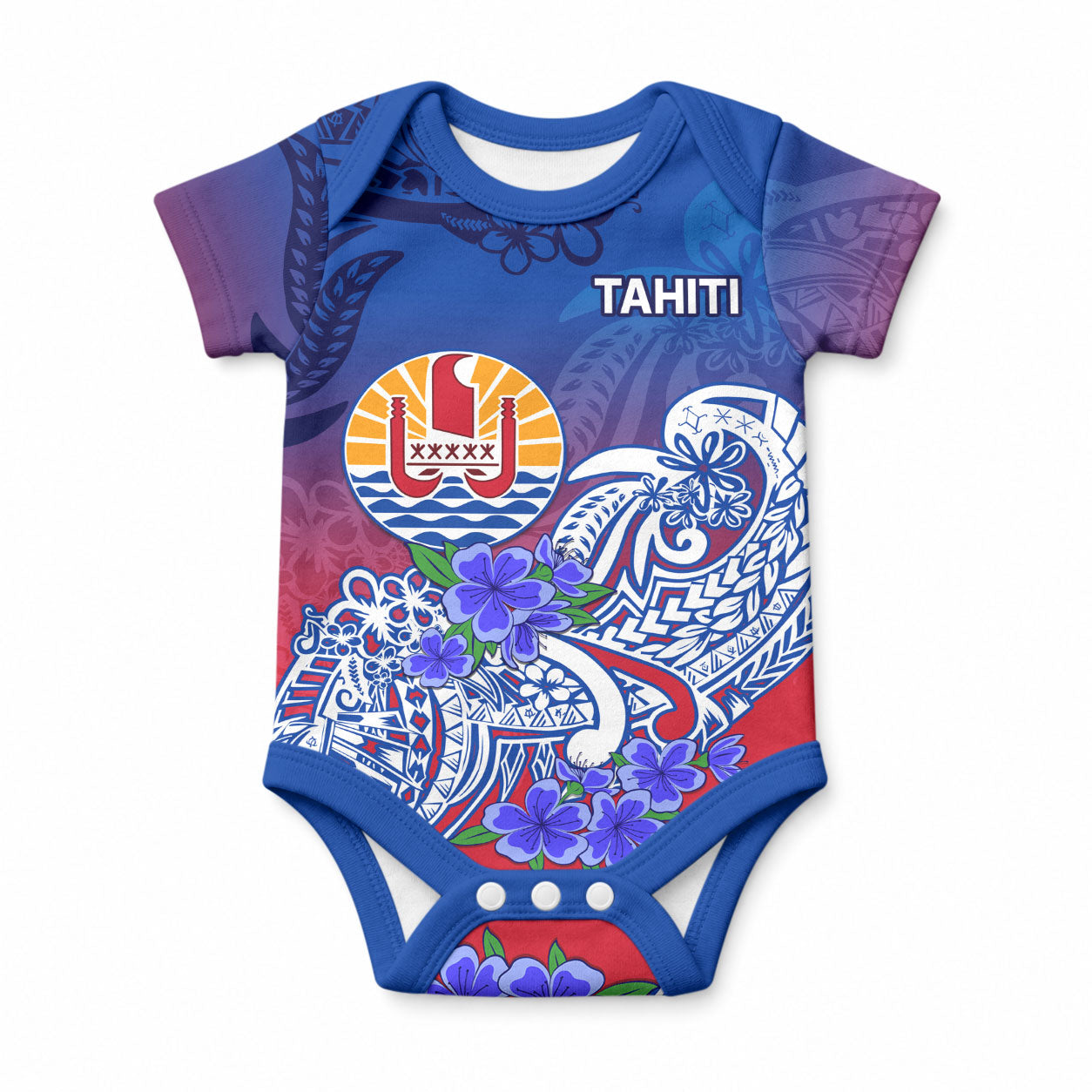 Tahiti Baby Onesie Polynesian Floral Tribal LT9 Blue - Polynesian Pride