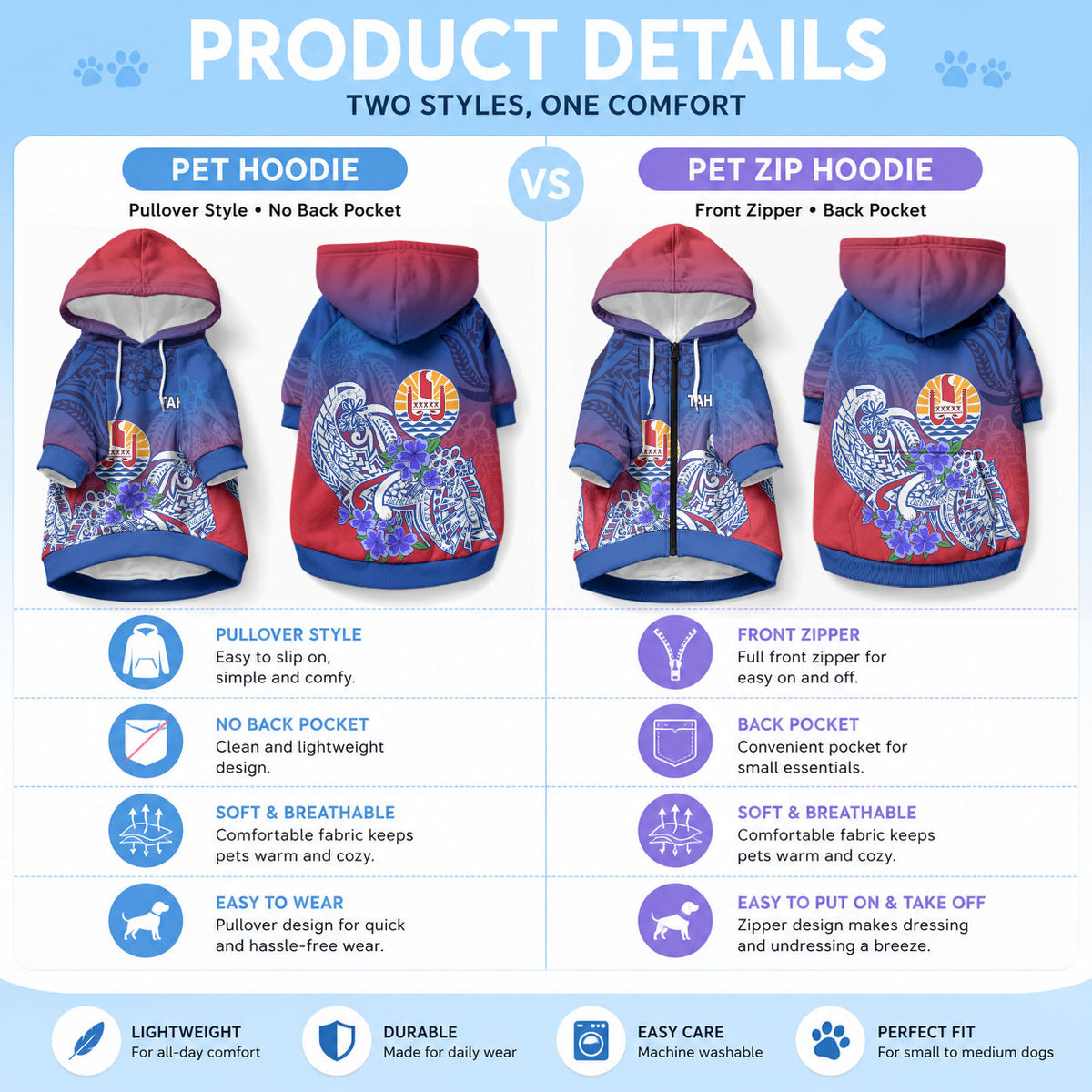 Tahiti Pet Hoodie Polynesian Floral Tribal LT9 - Polynesian Pride