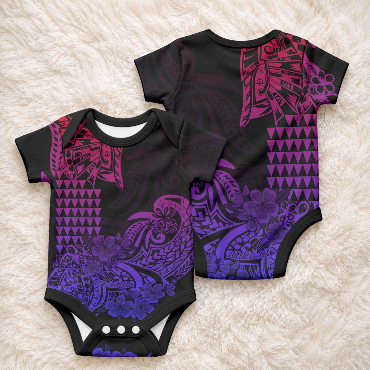 Hawaii Kakau Baby Onesie Polynesian Floral Tribal Gradient Version LT9 - Polynesian Pride