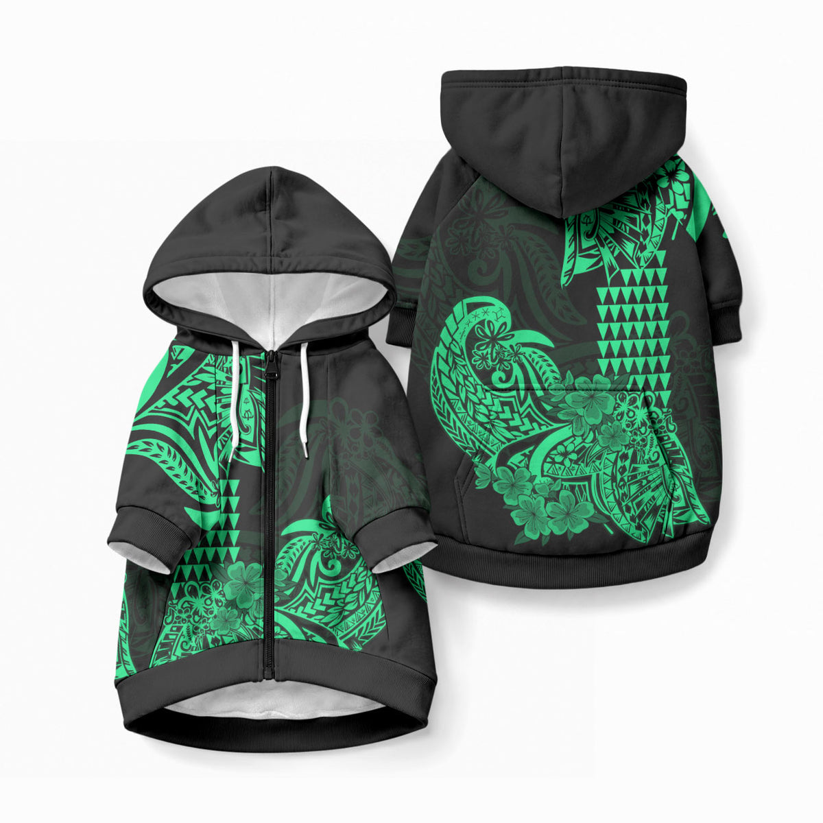 Hawaii Kakau Pet Hoodie Polynesian Floral Tribal Green Version LT9 Zip-up Green - Polynesian Pride