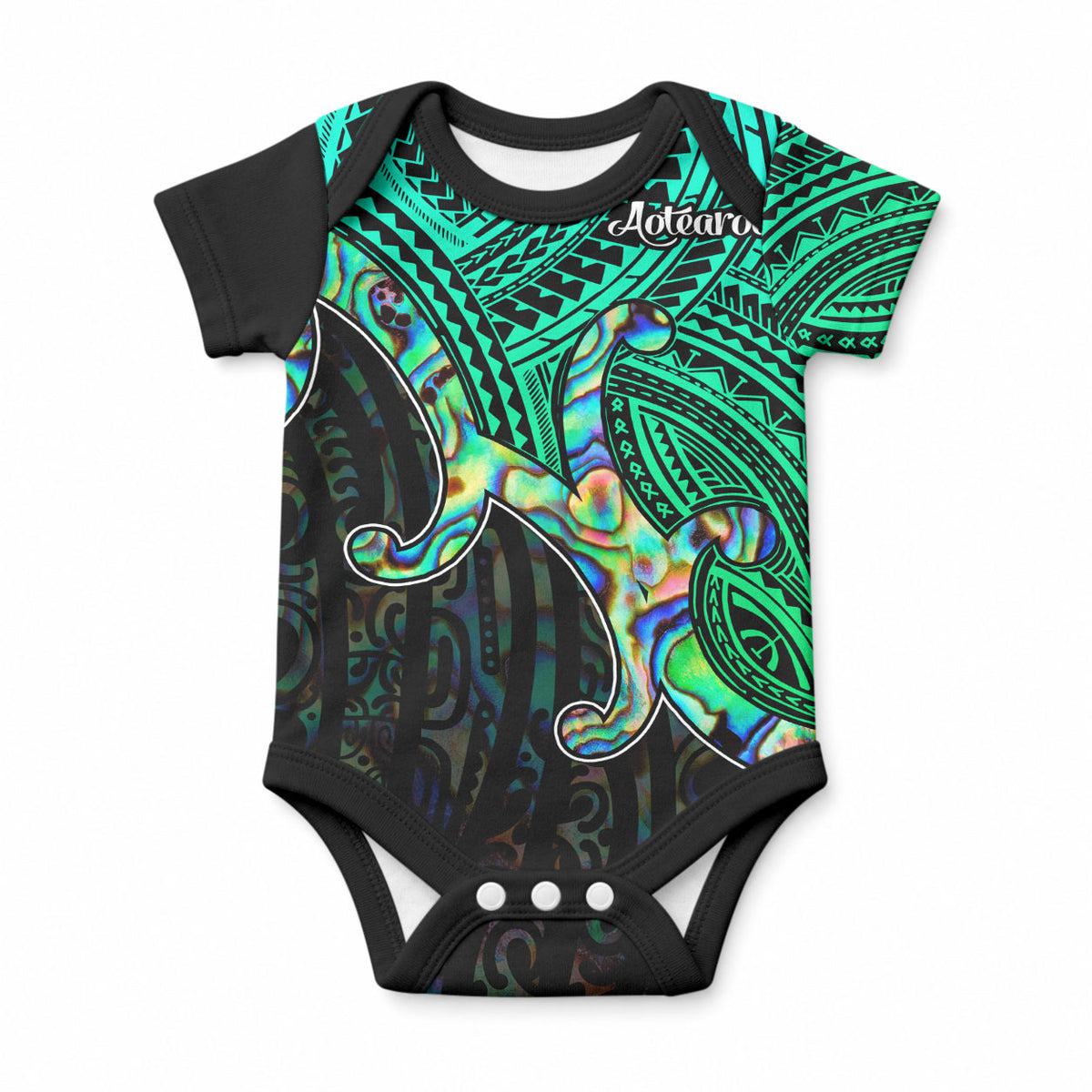 Aotearoa Papua Shell Baby Onesie Maori Tribal Pattern LT9 Green - Polynesian Pride