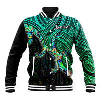 Custom Aotearoa Papua Shell Baseball Jacket Maori Tribal Pattern LT9 Unisex Green - Polynesian Pride