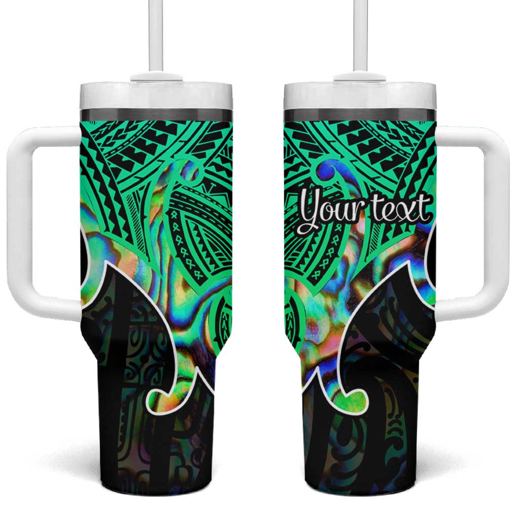 Personalised Aotearoa Papua Shell Tumbler With Handle Maori Tribal Pattern LT9 One Size: 40 oz Green - Polynesian Pride