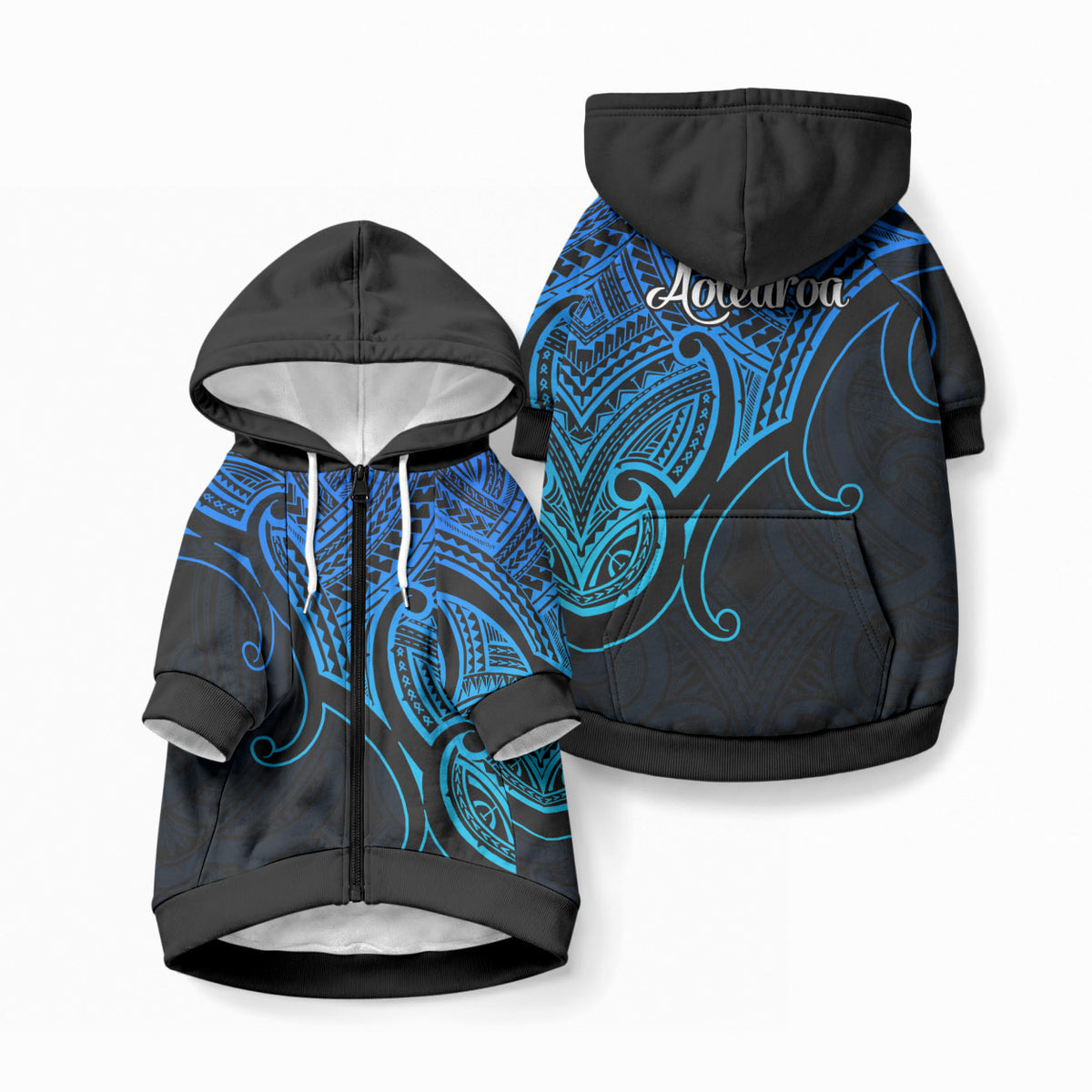 Aotearoa Maori Koru Pet Hoodie Polynesian Pacific Tribal - Blue LT9 Zip-up Blue - Polynesian Pride