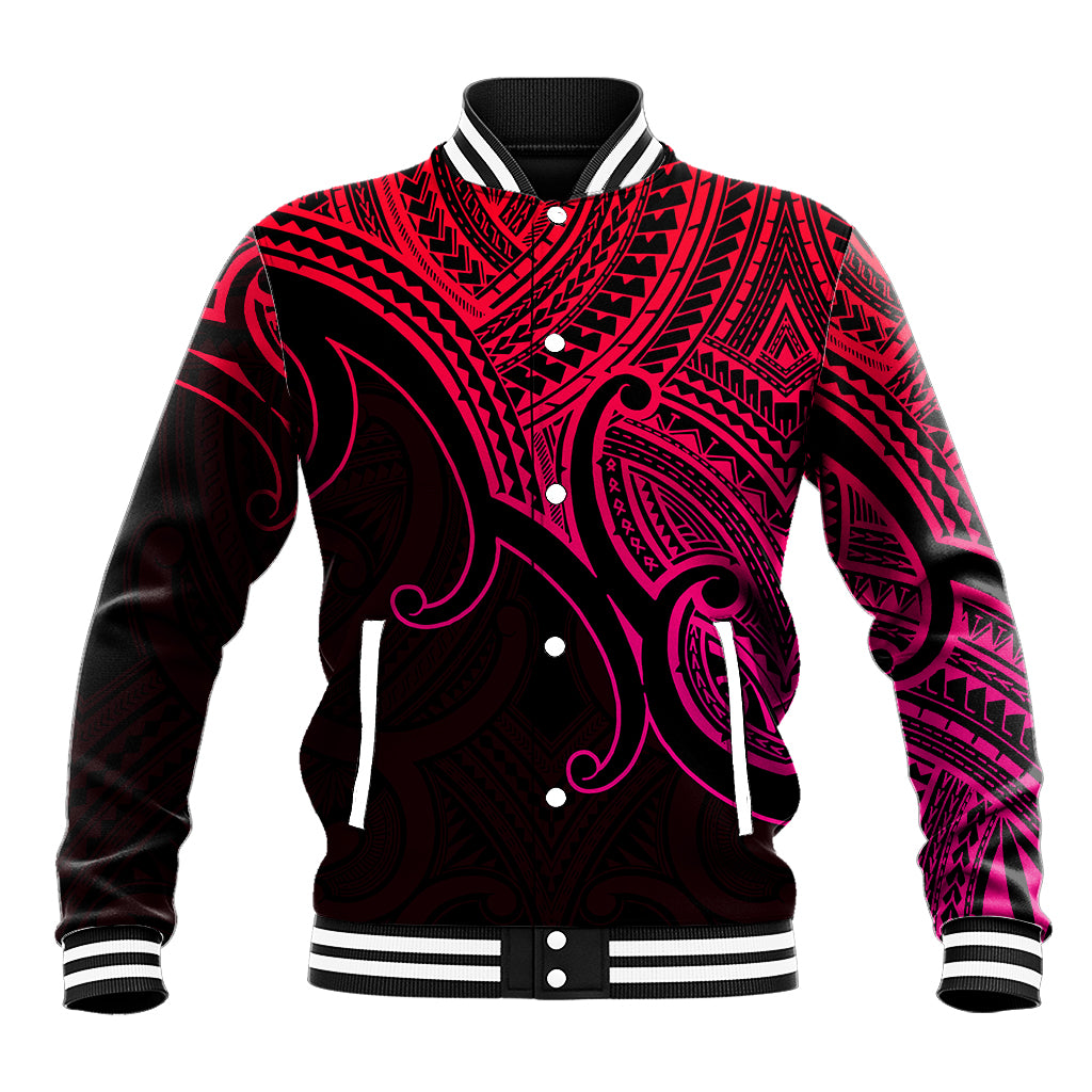 Aotearoa Maori Koru Baseball Jacket Polynesian Pacific Tribal - Pink LT9 Unisex Pink - Polynesian Pride