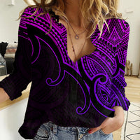 Aotearoa Maori Koru Women Casual Shirt Polynesian Pacific Tribal - Purple LT9 Female Purple - Polynesian Pride