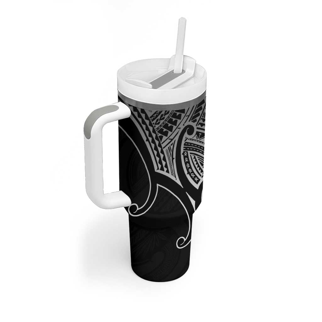 Personalised Aotearoa Papua Shell Tumbler With Handle Black Polynesian Pacific Tribal LT9 - Polynesian Pride