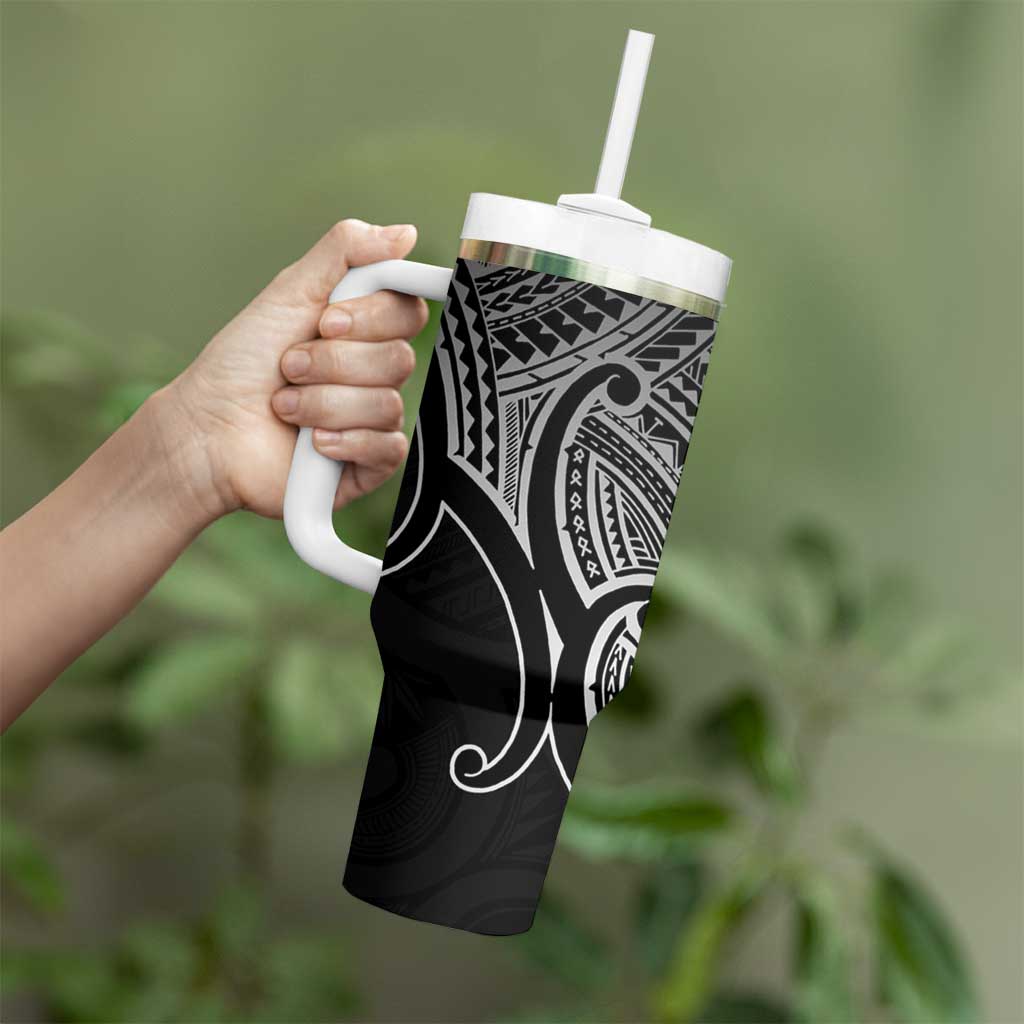 Personalised Aotearoa Papua Shell Tumbler With Handle Black Polynesian Pacific Tribal LT9 - Polynesian Pride