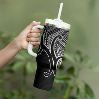 Personalised Aotearoa Papua Shell Tumbler With Handle Black Polynesian Pacific Tribal LT9 - Polynesian Pride