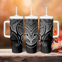Personalised Aotearoa Papua Shell Tumbler With Handle Black Polynesian Pacific Tribal LT9 - Polynesian Pride