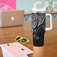 Personalised Aotearoa Papua Shell Tumbler With Handle Black Polynesian Pacific Tribal LT9 - Polynesian Pride
