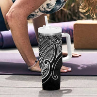 Personalised Aotearoa Papua Shell Tumbler With Handle Black Polynesian Pacific Tribal LT9 - Polynesian Pride