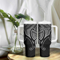 Personalised Aotearoa Papua Shell Tumbler With Handle Black Polynesian Pacific Tribal LT9 - Polynesian Pride