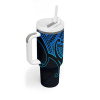 Personalised Aotearoa Papua Shell Tumbler With Handle Blue Polynesian Pacific Tribal LT9 - Polynesian Pride