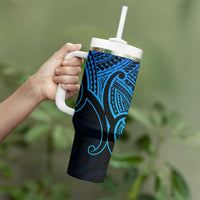 Personalised Aotearoa Papua Shell Tumbler With Handle Blue Polynesian Pacific Tribal LT9 - Polynesian Pride