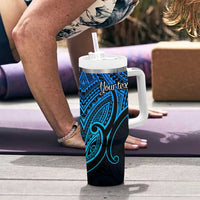Personalised Aotearoa Papua Shell Tumbler With Handle Blue Polynesian Pacific Tribal LT9 - Polynesian Pride