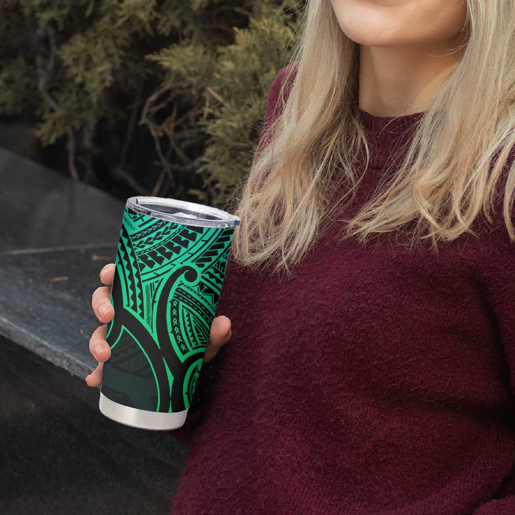 Personalised Aotearoa Papua Shell Tumbler Cup Green Polynesian Pacific Tribal LT9 - Polynesian Pride