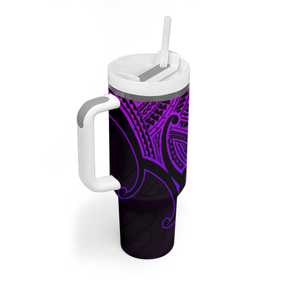 Personalised Aotearoa Papua Shell Tumbler With Handle Purple Polynesian Pacific Tribal LT9 - Polynesian Pride