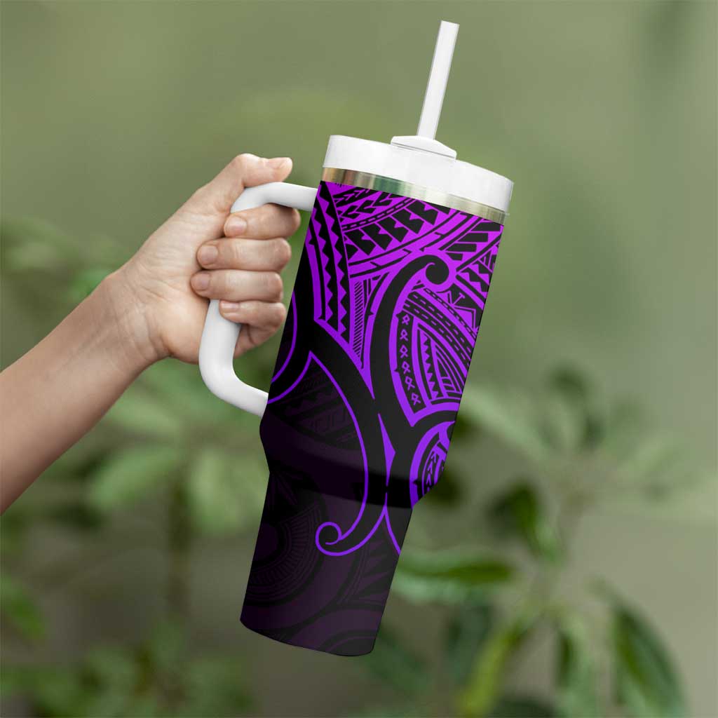 Personalised Aotearoa Papua Shell Tumbler With Handle Purple Polynesian Pacific Tribal LT9 - Polynesian Pride