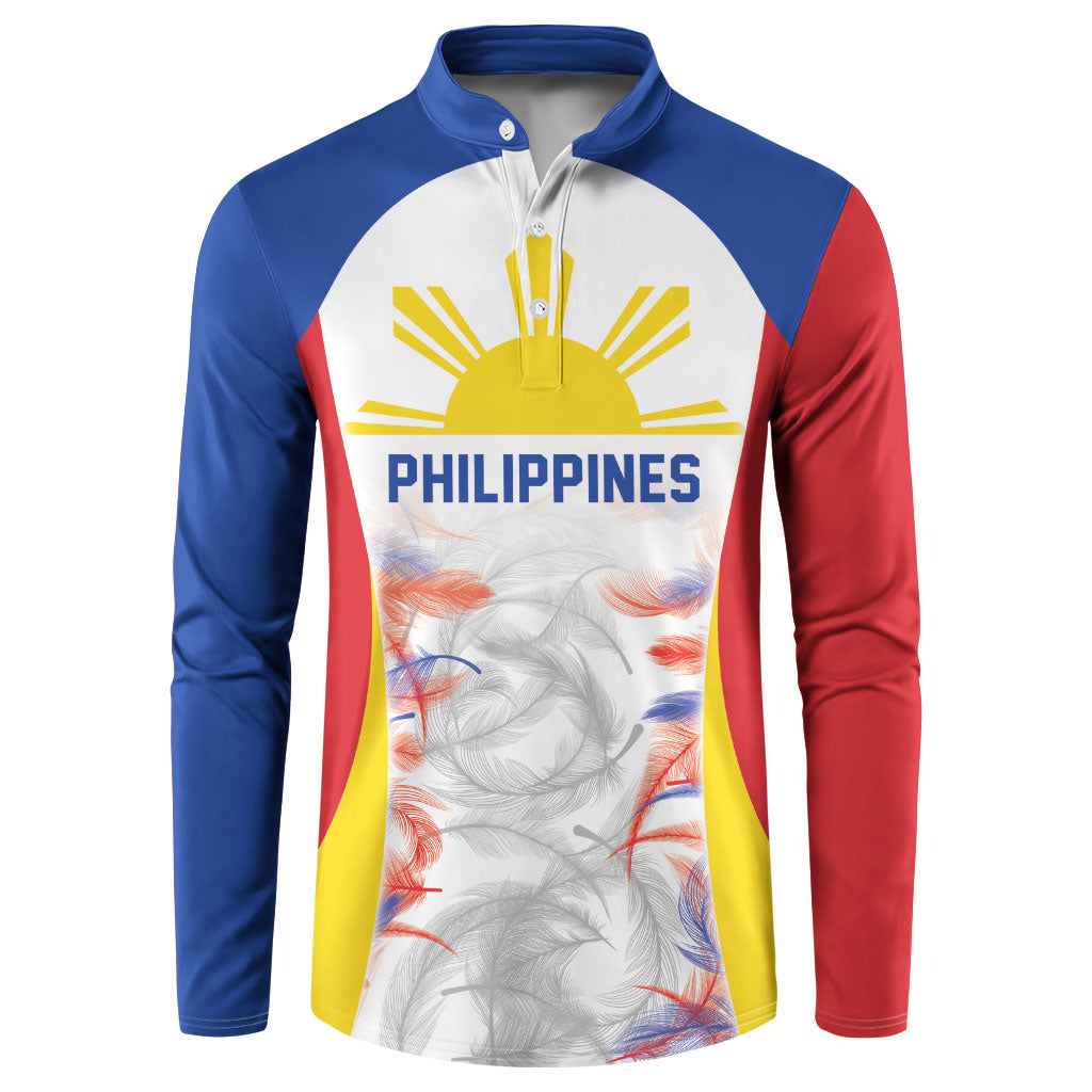 Philippines Flag Day Button Sweatshirt Filipino Feather Pattern LT9 White - Polynesian Pride