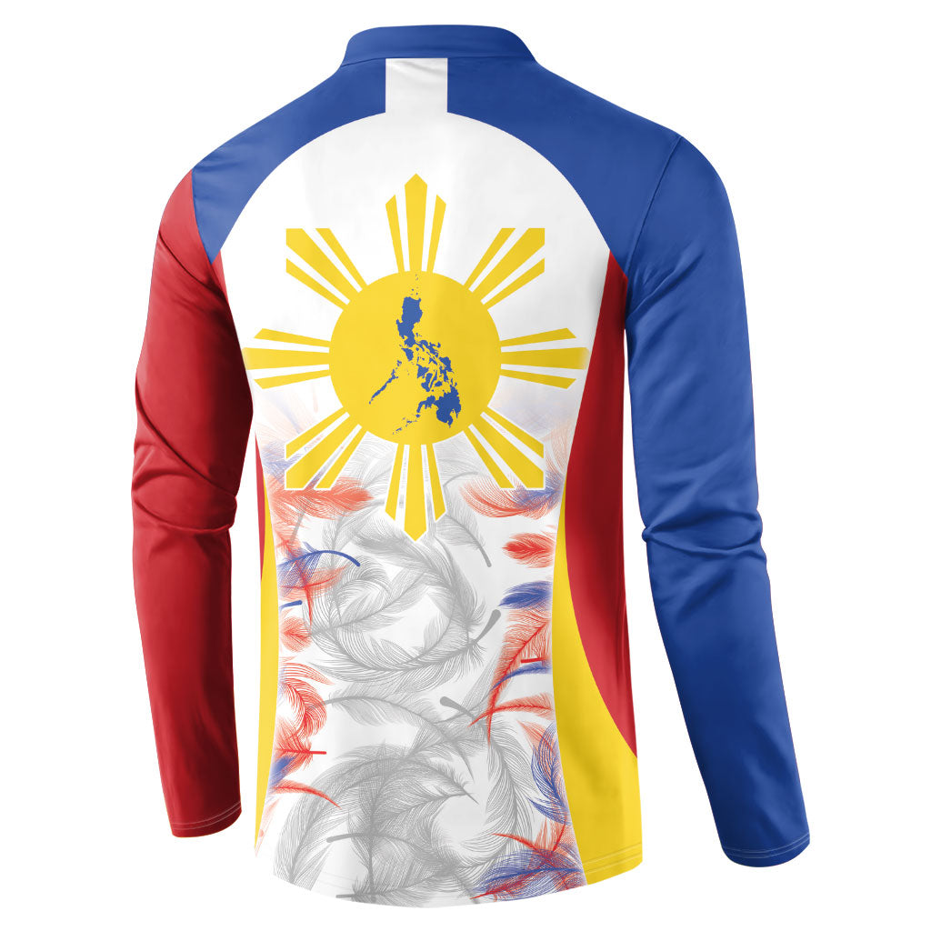 Philippines Flag Day Button Sweatshirt Filipino Feather Pattern LT9 - Polynesian Pride