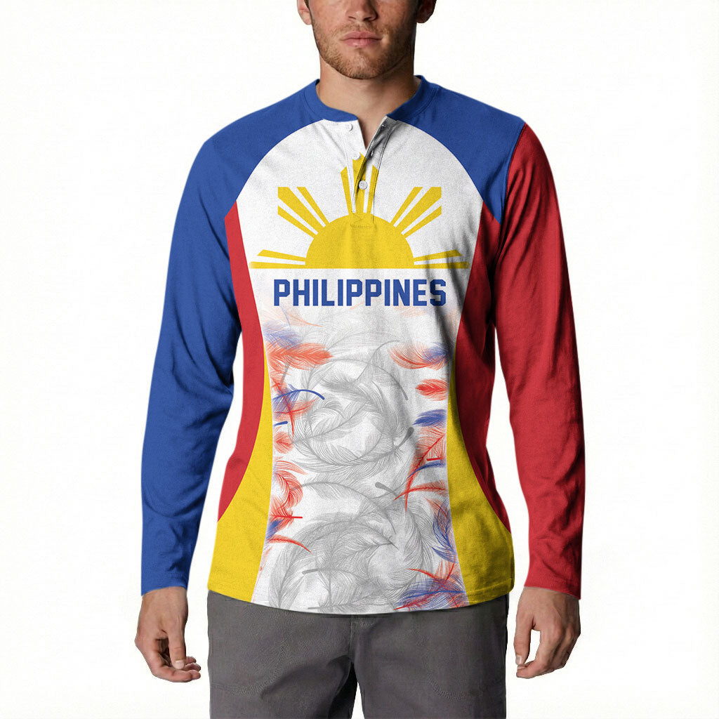 Philippines Flag Day Button Sweatshirt Filipino Feather Pattern LT9 - Polynesian Pride