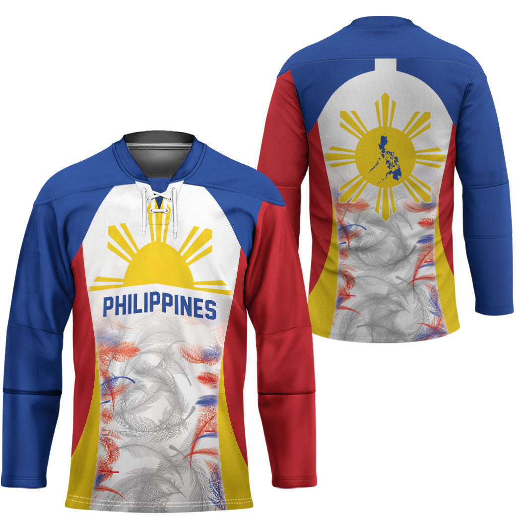 Philippines Flag Day Hockey Jersey Filipino Feather Pattern LT9 - Polynesian Pride