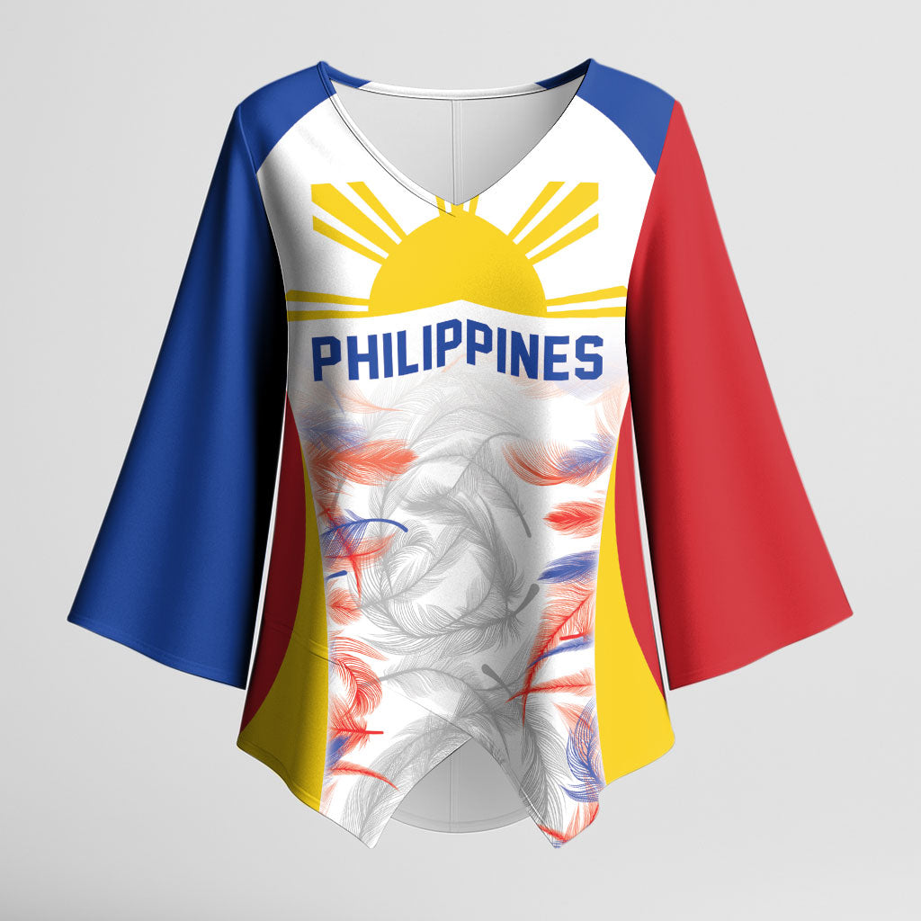 Philippines Flag Day Kimono Sleeve Blouse Filipino Feather Pattern LT9 Female White - Polynesian Pride