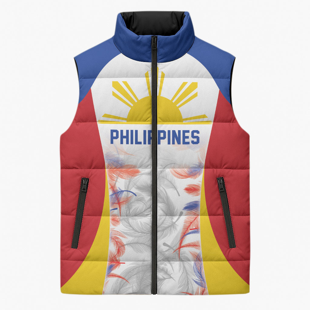 Philippines Flag Day Sleeveless Puffer Jacket Filipino Feather Pattern LT9 Unisex White - Polynesian Pride