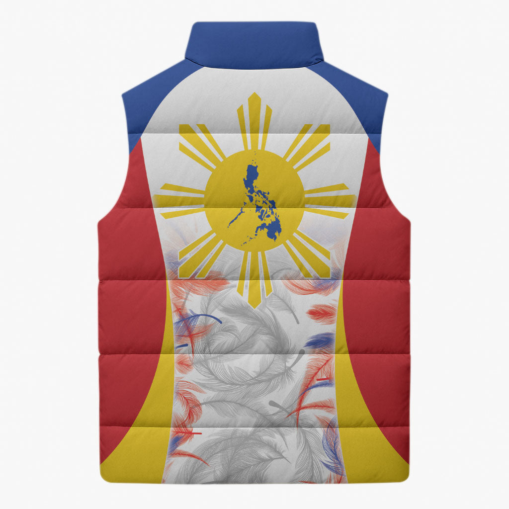 Philippines Flag Day Sleeveless Puffer Jacket Filipino Feather Pattern LT9 - Polynesian Pride
