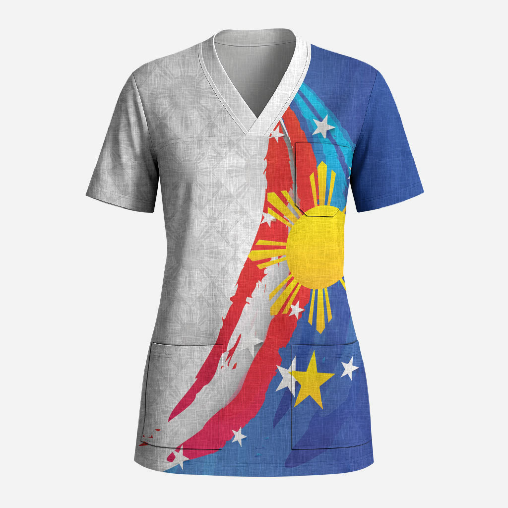 Philippines Flag Day Scrub Top Filipino Pride Shines Bright On Flag Day LT9 Adult White - Polynesian Pride