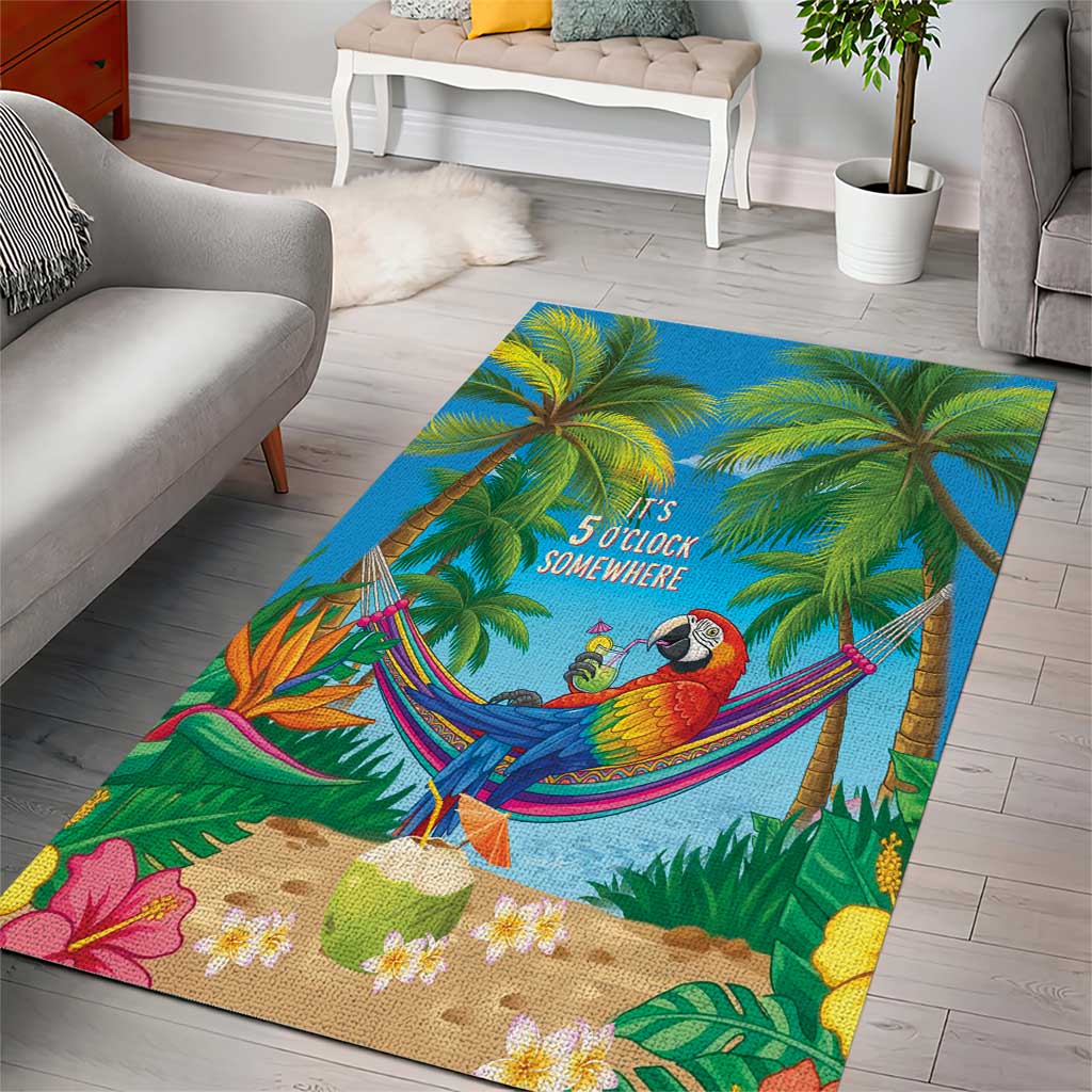 5 Oclock Somewhere Area Rug Hawaii Parrots Cocktail Summer Beach Vibe LT9 - Polynesian Pride
