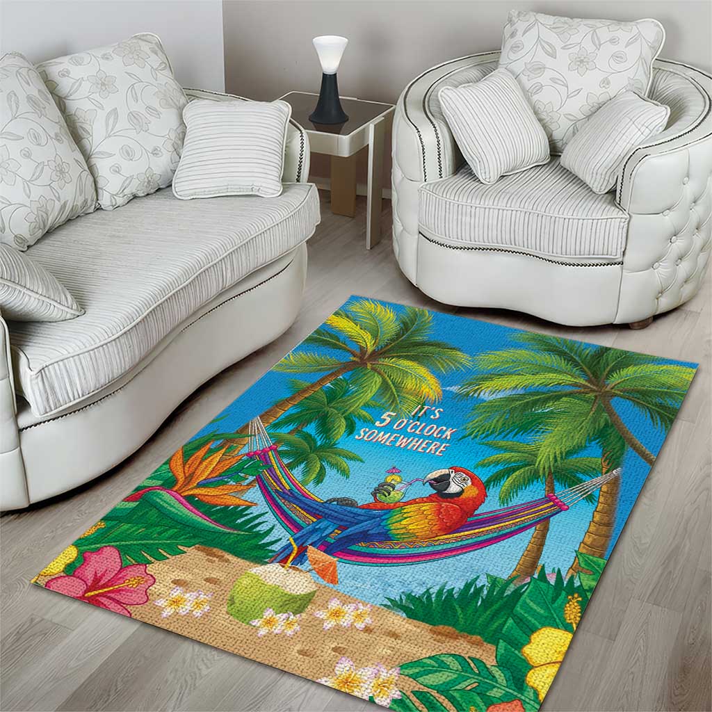 5 Oclock Somewhere Area Rug Hawaii Parrots Cocktail Summer Beach Vibe LT9 - Polynesian Pride