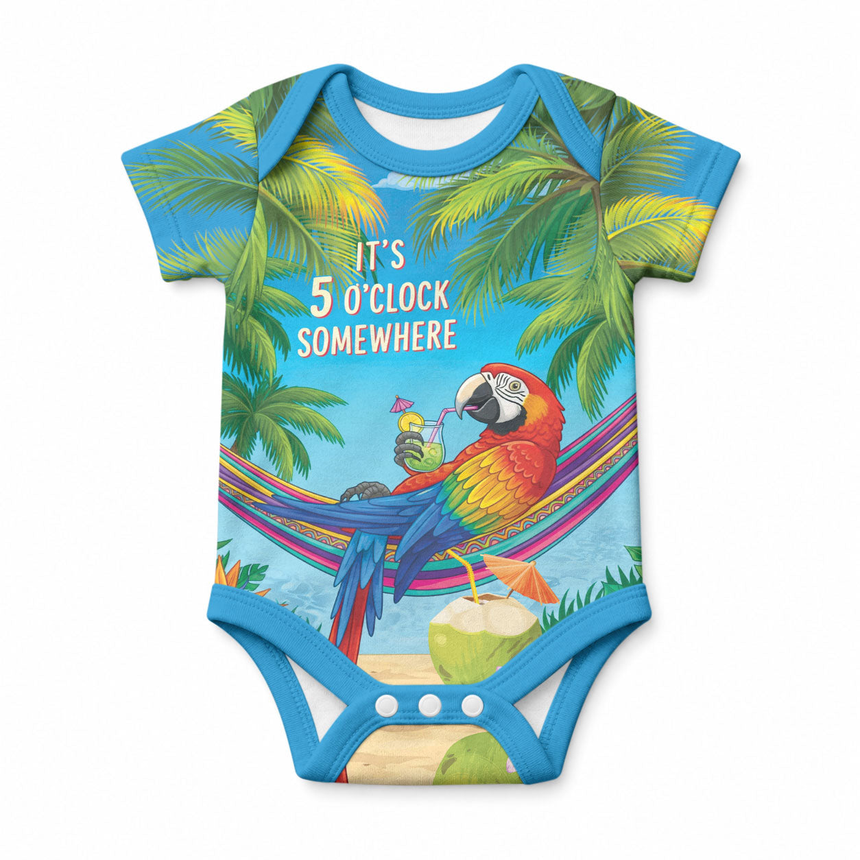 5 Oclock Somewhere Baby Onesie Hawaii Parrots Cocktail Summer Beach Vibe