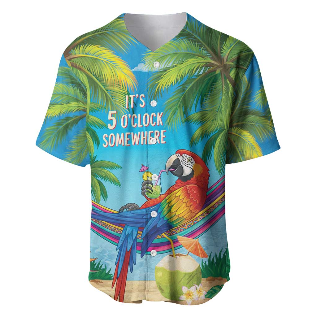 5 Oclock Somewhere Baseball Jersey Hawaii Parrots Cocktail Summer Beach Vibe LT9 Blue - Polynesian Pride