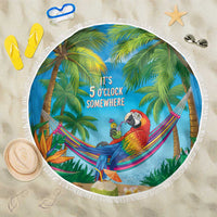5 Oclock Somewhere Beach Blanket Hawaii Parrots Cocktail Summer Beach Vibe LT9 One Size 150cm Blue - Polynesian Pride