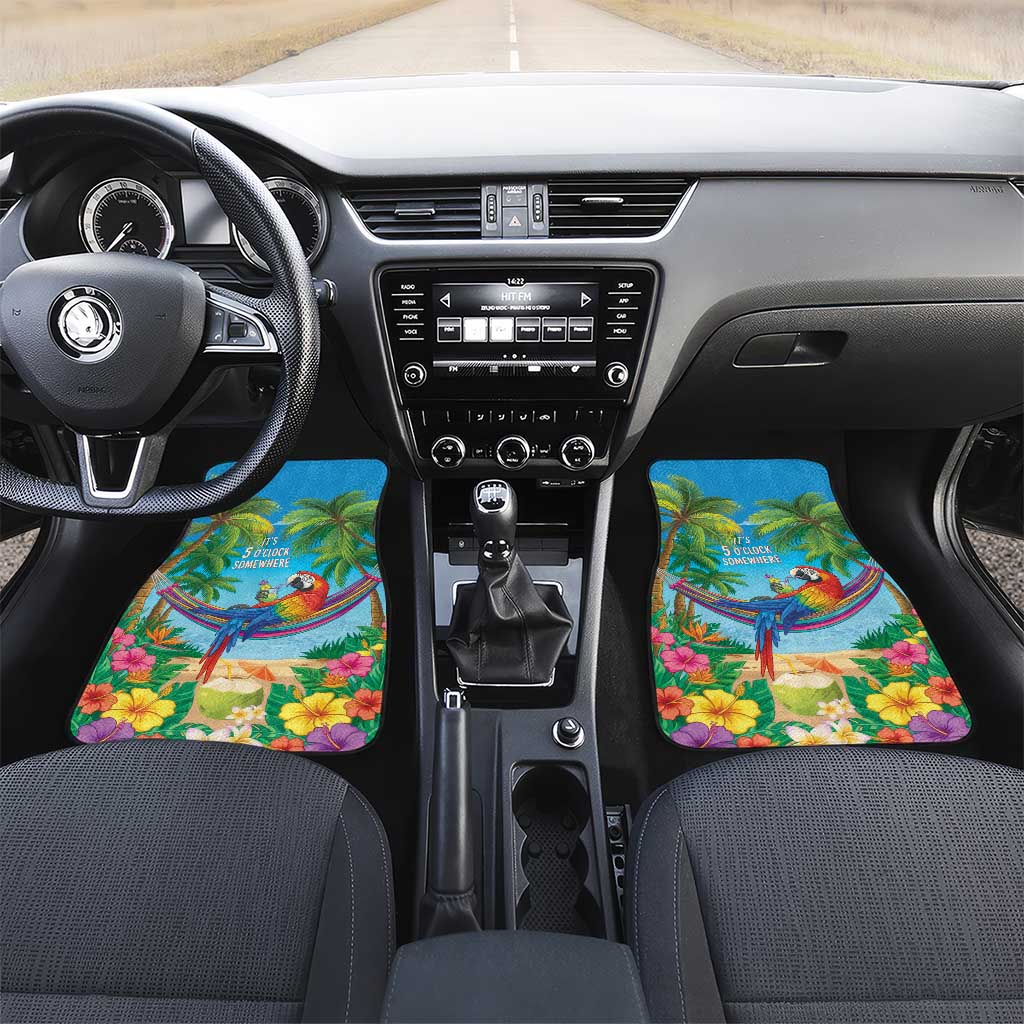 5 Oclock Somewhere Car Mats Hawaii Parrots Cocktail Summer Beach Vibe LT9 Set 2pcs - Front Blue - Polynesian Pride